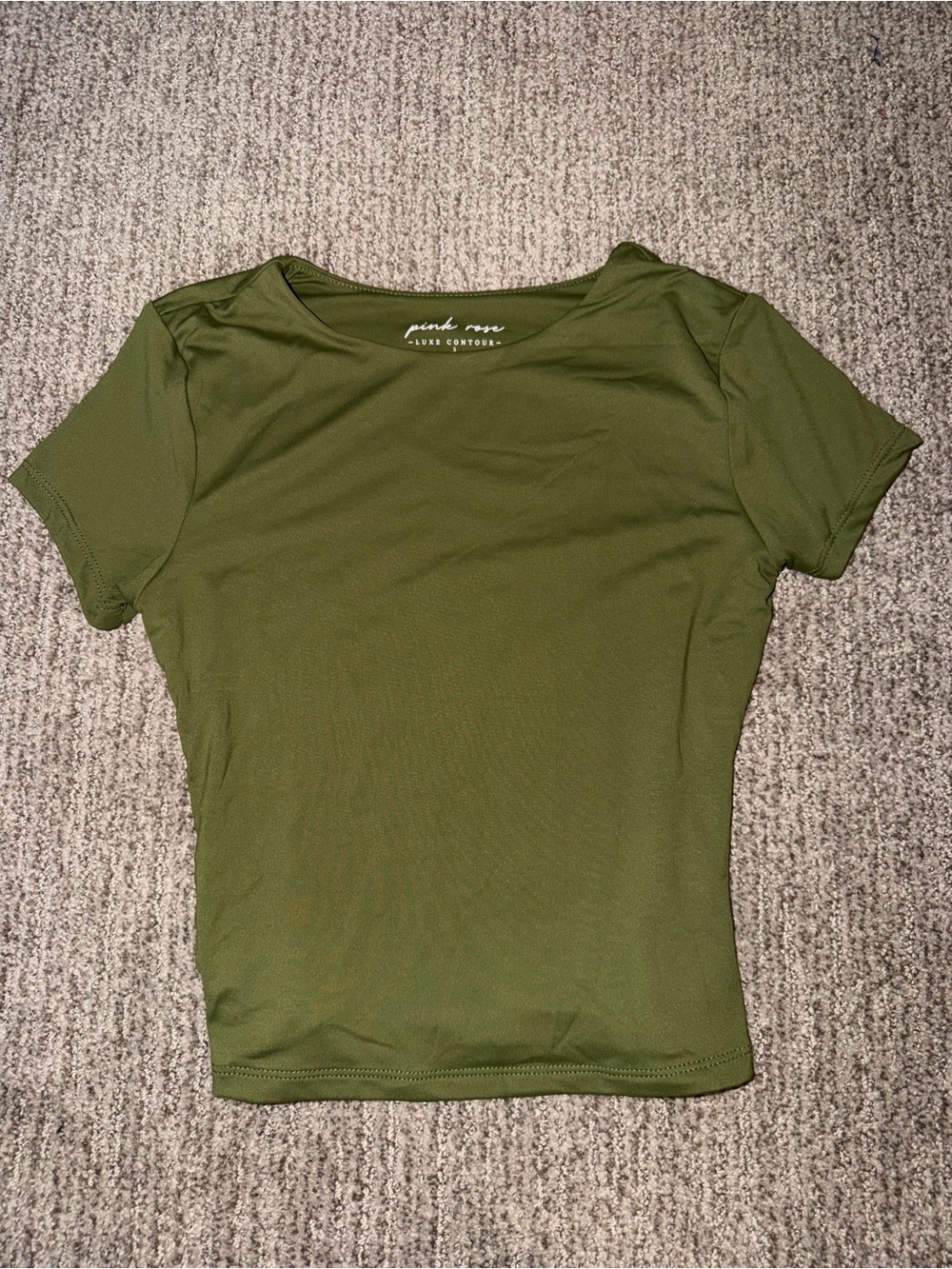 Pink Rose Olive Short Sleeve Crew Neck Top
